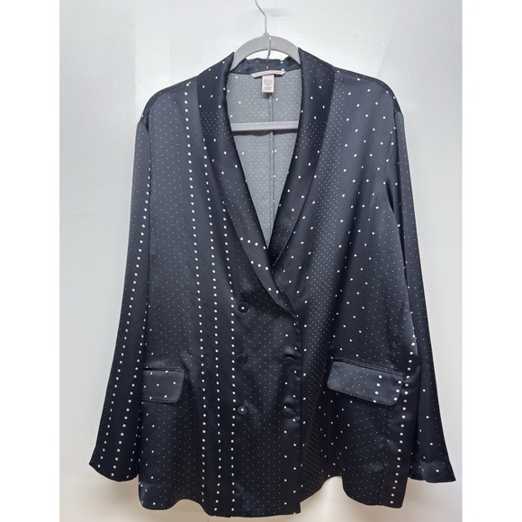 Victoria's Secret Satin Oversized Black polka-dot Double Breasted Blazer XL #9 - Picture 1 of 13